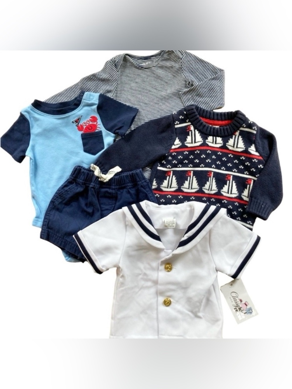 Lot of Child’s 3-6 Month Nautical Themed T-shirt Onesies, Shorts, Sweater